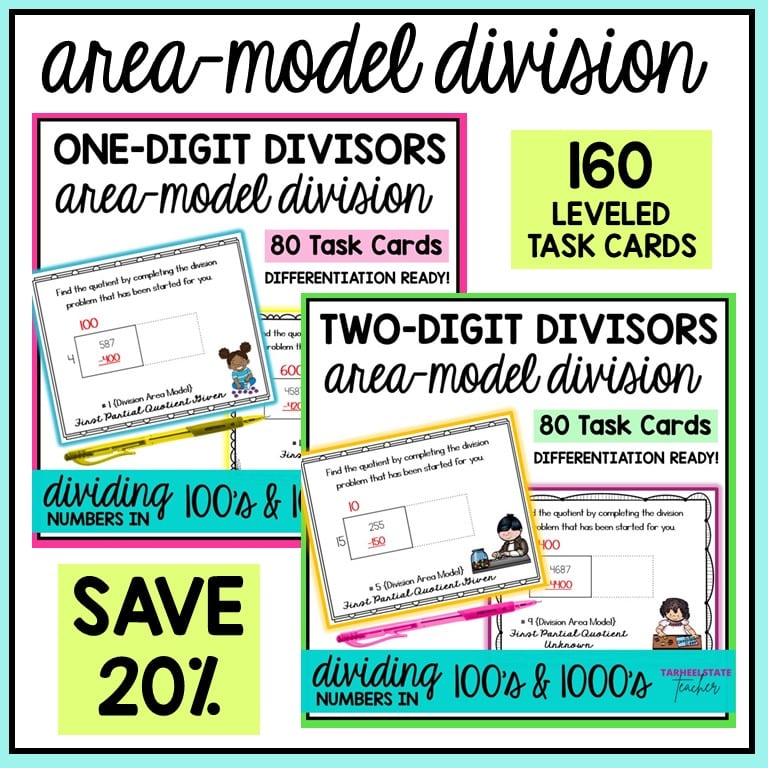 1 digit 2 digit divisors area model bundle