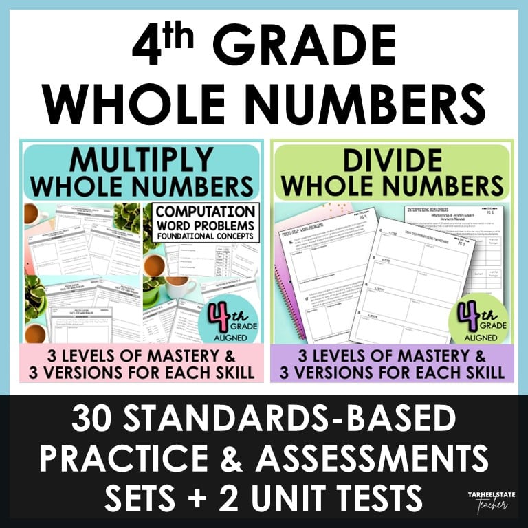 4th multiply divide whole numbers 4NBT standards bundle