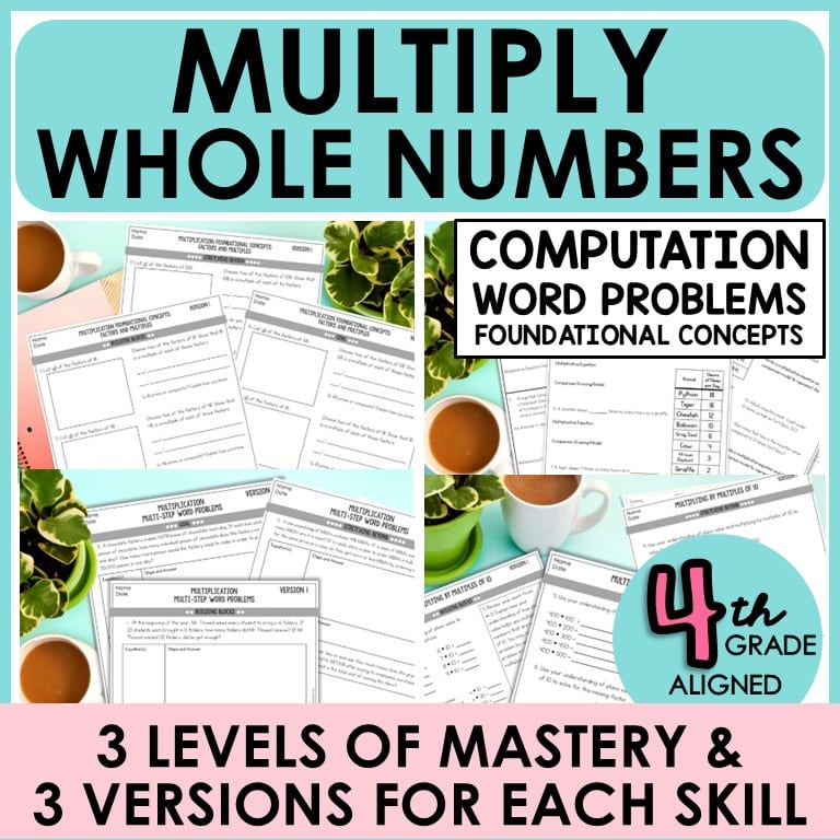 4th multiply whole numbers 4NBT standards worksheets