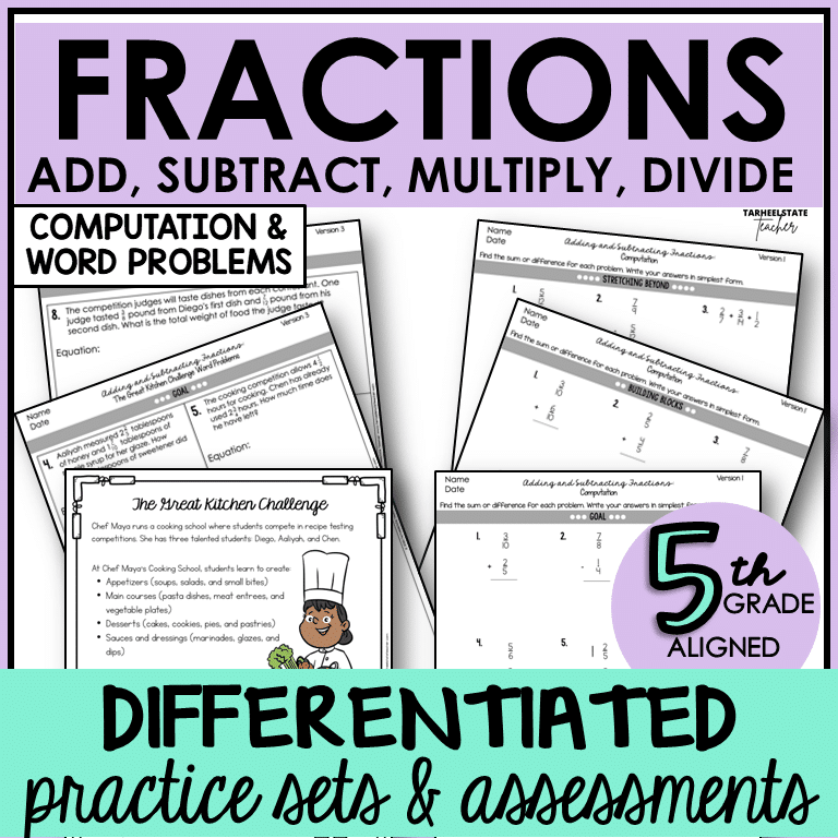5th Grade Fractions Common Core worksheets practice assessments