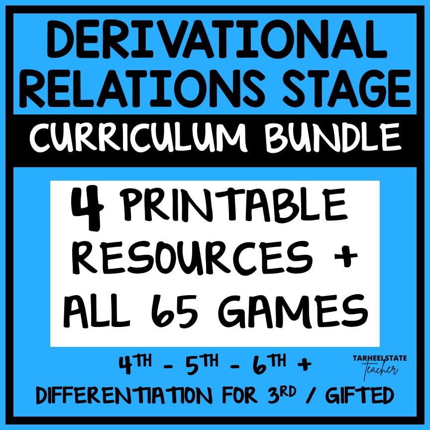 Spelling activities, worksheets, partner and independent board games, and resources for the classroom and at-home practice for spellers in the Derivational Relations stage.