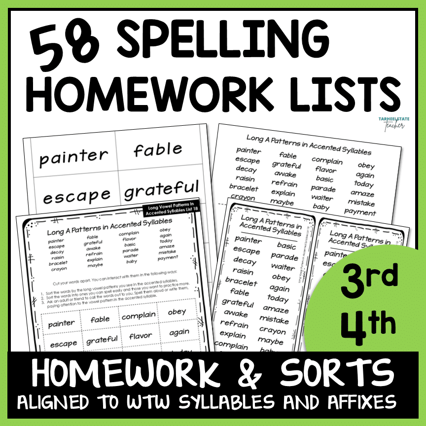 Ready-to-use take-home word lists & sorts for inflected endings, syllable juncture, affixes & unaccented syllables. WTW S&A 3rd Ed.