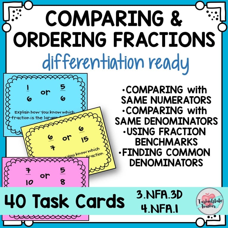 comparing fractions differentiated task cards for 4th and 5th grades