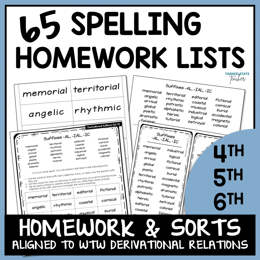Ready-to-use take-home spelling word lists & sorts for prefixes, suffixes, Latin and Greek roots & spelling-meaning patterns. WTW Derivational Relations 3rd Ed.