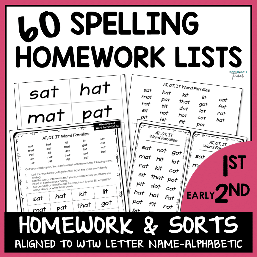 Ready-to-use take-home word lists & sorts for beginning consonants, CVC words, digraphs, blends & preconsonantal nasals. WTW LNA 3rd Ed.