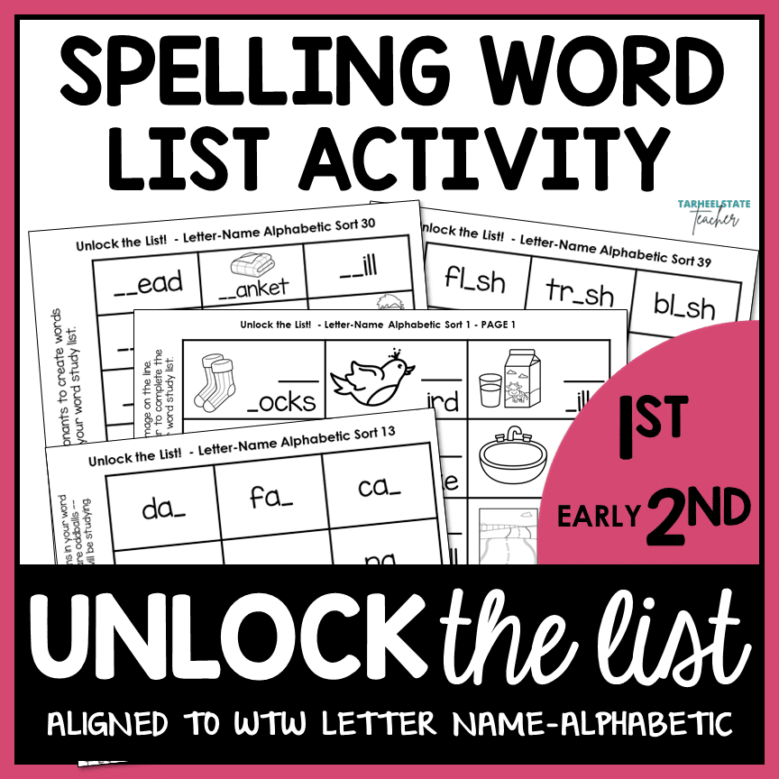 Spelling word list activity for 1st to 2nd grade with letter-name alphabetic sort words their way cvc words short vowels