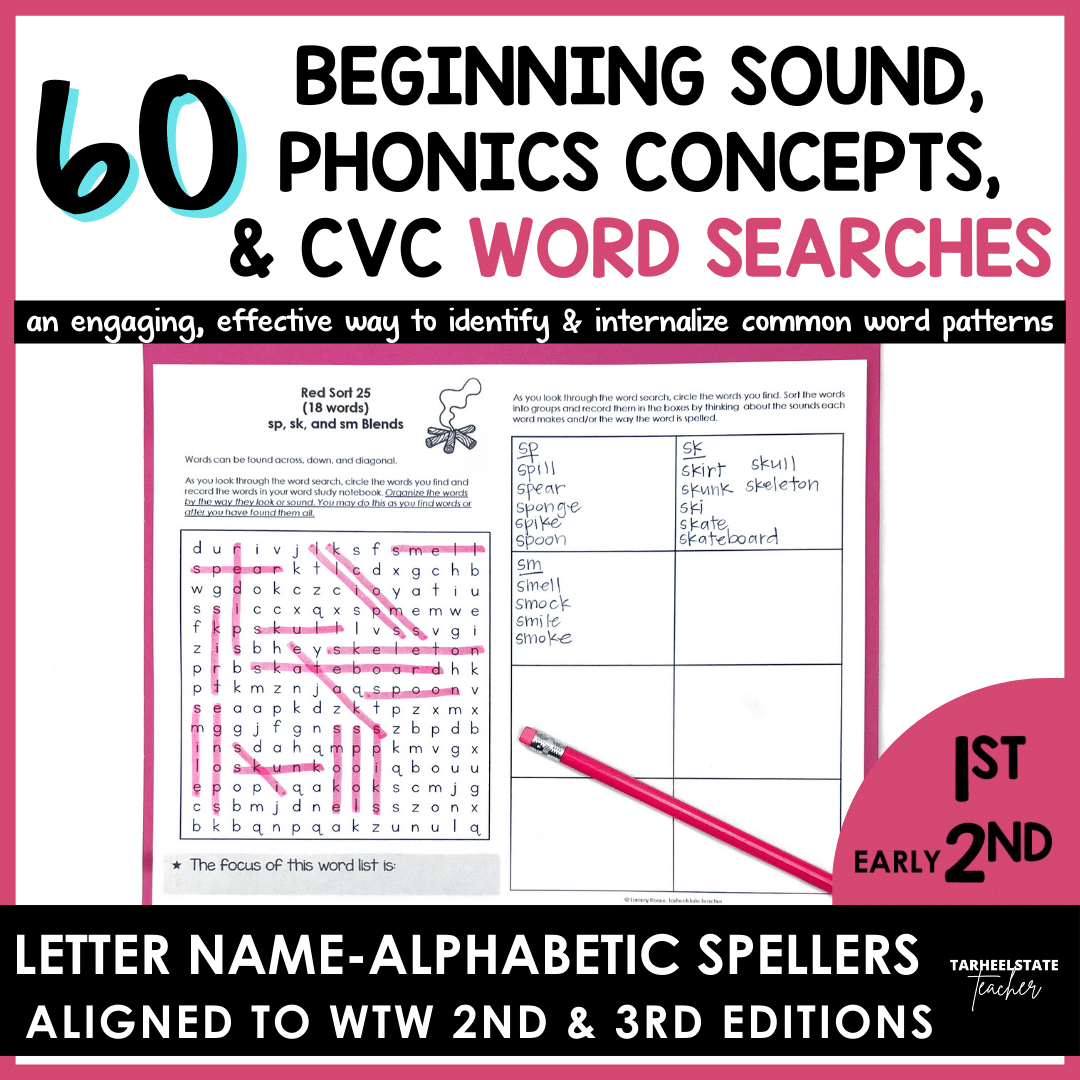 word search activity for letter name alphabetic spellers cvc words short vowel sounds