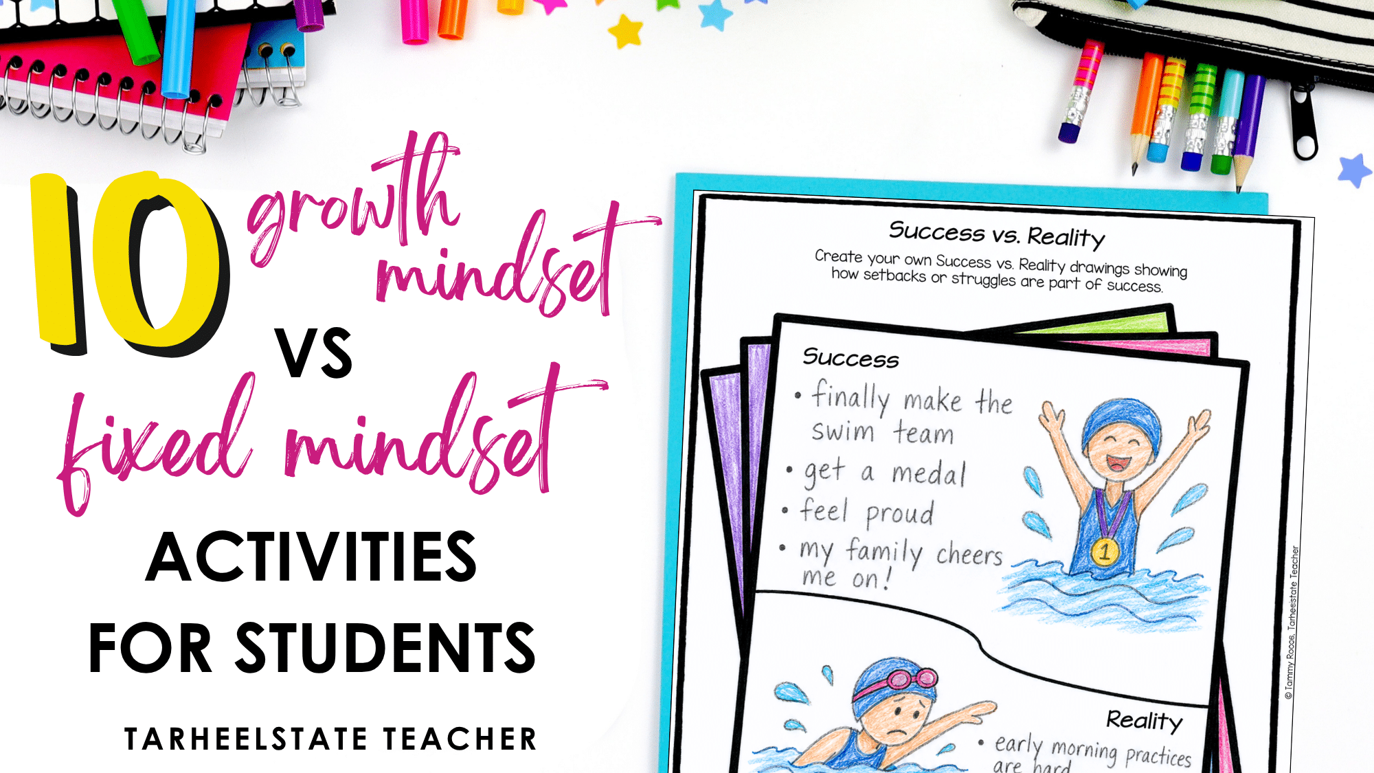 The Difference Between Growth Mindset and Fixed Mindset: 10 Growth Mindset vs Fixed Mindset Activities for Students - 10 Growth Mindset vs Fixed Mindset Activities for Students Header growth mindset vs fixed mindset activities and examples for upper elementary students