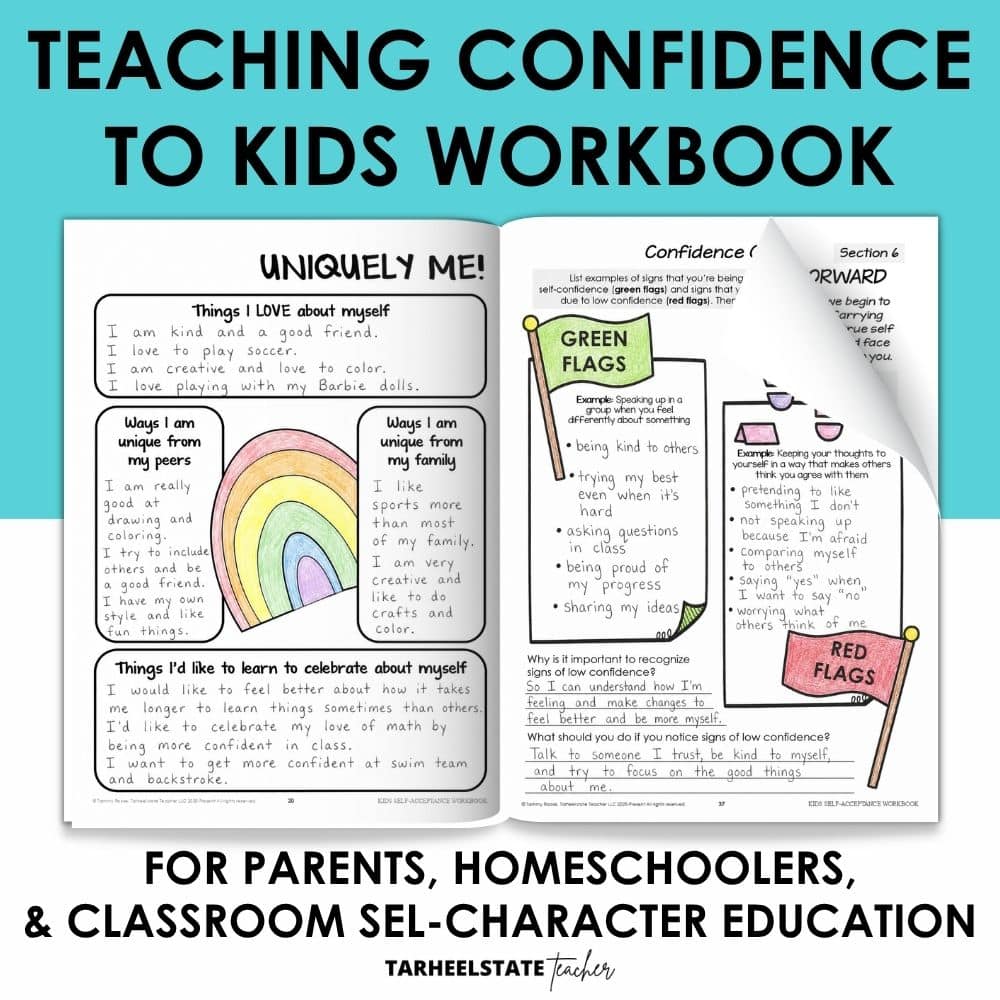 An SEL workbook with individuality and self-esteem improving activities centered around being true to yourself and celebrating differences