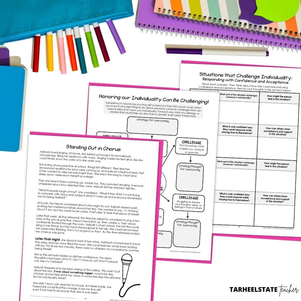 An SEL workbook with individuality activities centered around being true to yourself and celebrating differences