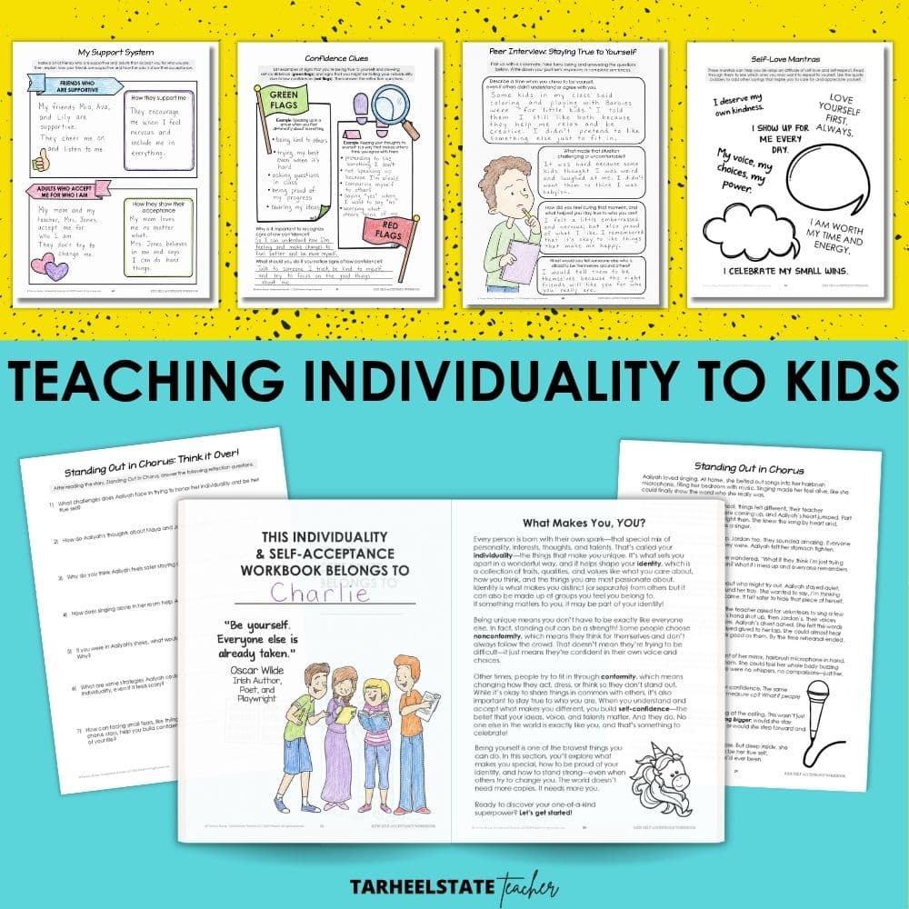 An SEL workbook with individuality activities centered around being true to yourself and celebrating differences