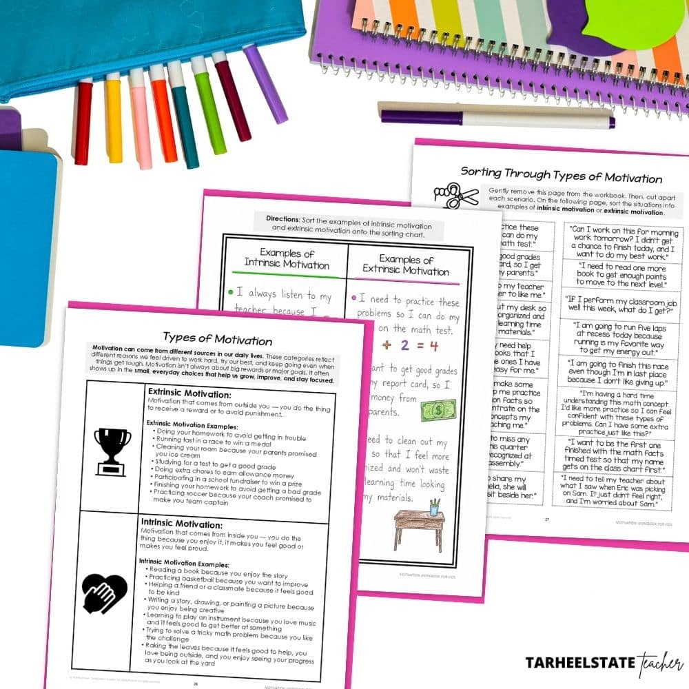 motivation worksheets with intrinsic motivation examples for students