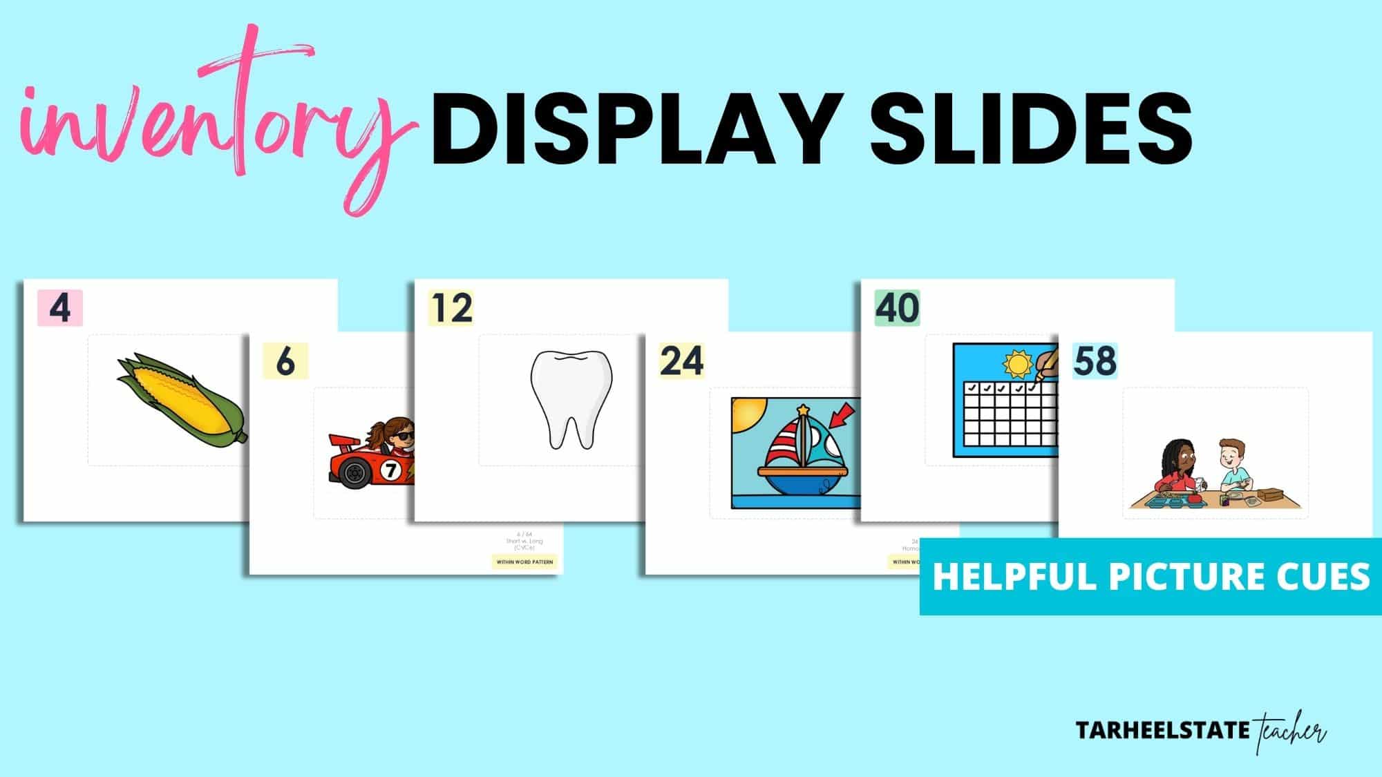 WHERE TO START WITH WORD STUDY: GIVING AN UPPER ELEMENTARY SPELLING INVENTORY - Picture Cards for Spelling Inventory Image 2 Numbered spelling inventory display slides, each with a picture cue for the word being called
