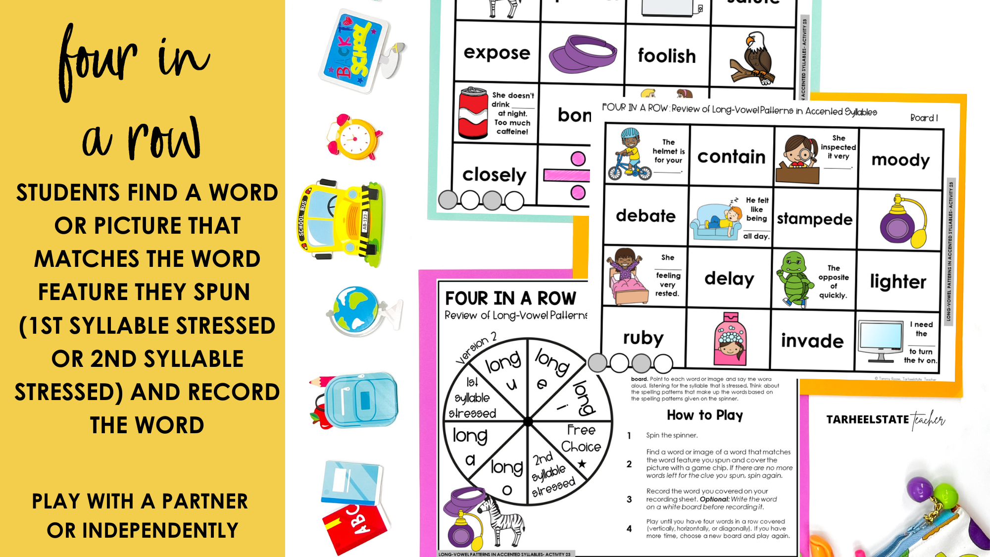Teaching Long Vowel Patterns, R-Controlled Vowel Patterns, Ambiguous Vowel Patterns, and Diphthongs in Accented Syllables - Activity23FourInARow Activity23FourInARow