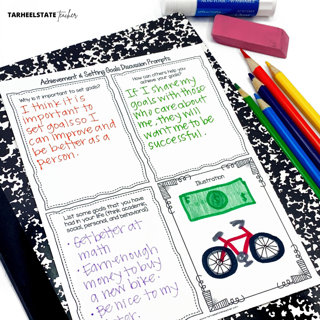 Teaching Students About Goal Setting - Methods, Strategies, Tips, and a PEP Talk! - GoalSettingQuotations232 goal setting discussion prompts journal page