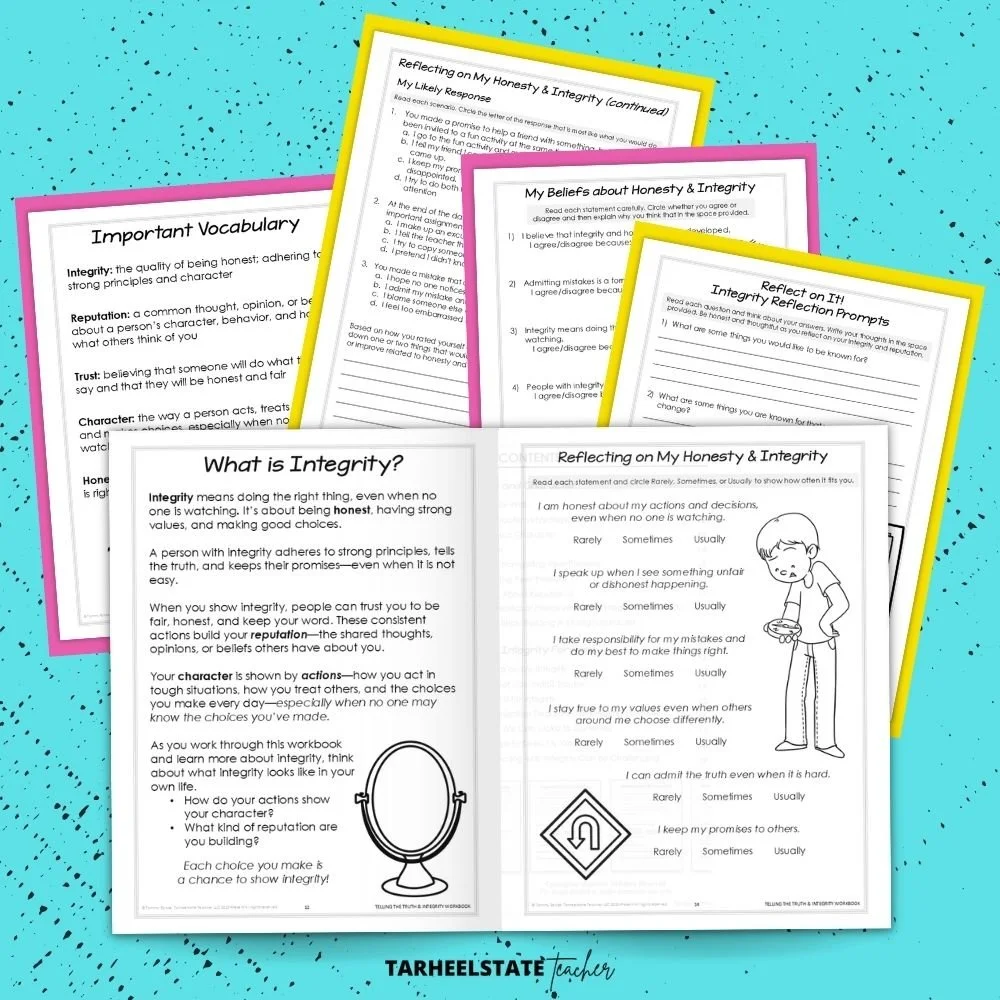 Teaching Kids About Honesty and Integrity: A Character-Building Homeschool and SEL Workbook for Ages 8–12 - TeachingKidsAboutLyingIntegrityWorkbookImage3 telling the truth for kids workbook on integrity