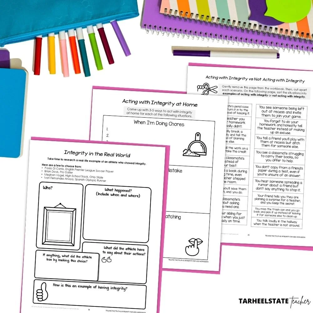 Teaching Kids About Honesty and Integrity: A Character-Building Homeschool and SEL Workbook for Ages 8–12 - TeachingKidsAboutLyingIntegrityWorkbookImage4 telling the truth for kids workbook on integrity