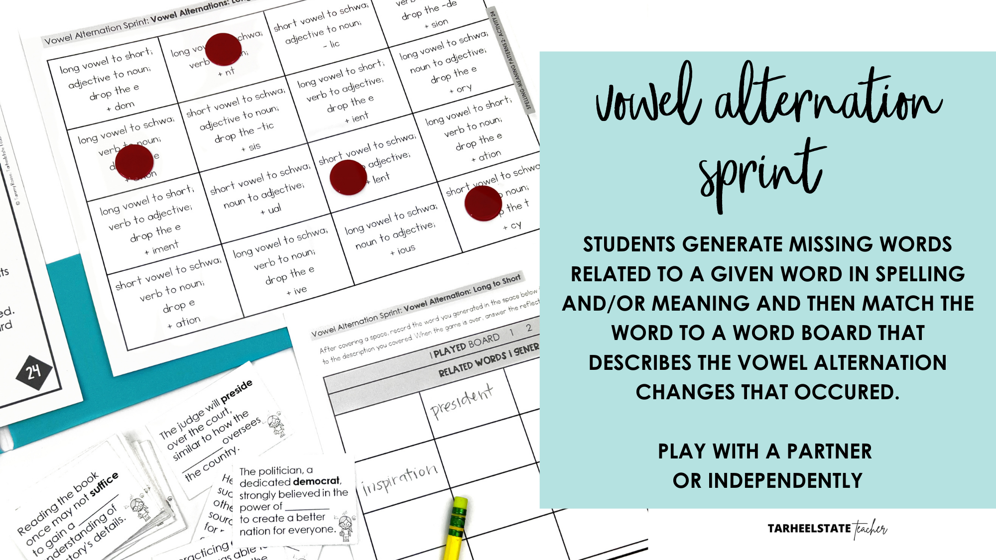 Examining Vowel and Consonant Alternation in Related Words through the Spelling-Meaning Connection - Derivational Relations Spellers - VowelAlternationSprintActivity24 VowelAlternationSprintActivity24