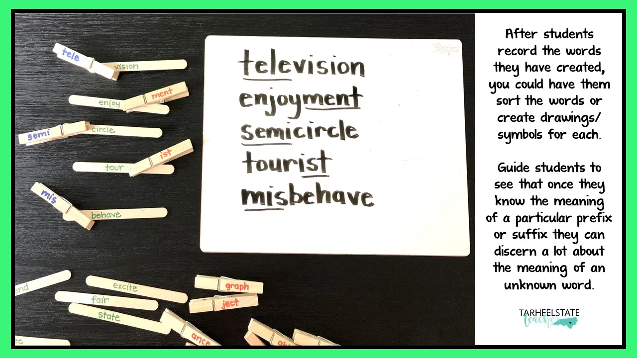 a word study small group activity for teaching prefixes and suffixes to students in the syllables and affixes stage