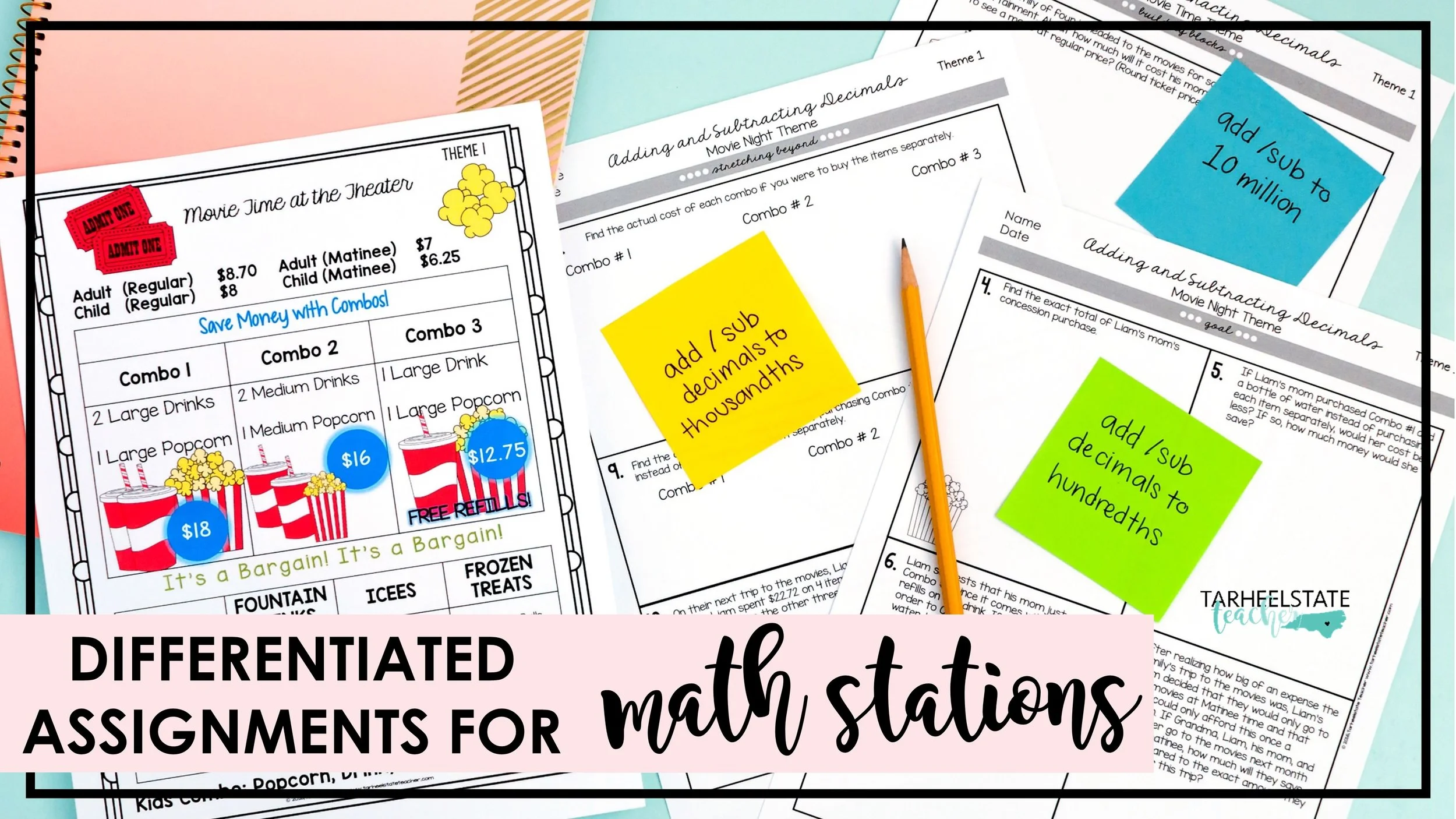 Free Math Stations Rotation Template for Upper Elementary - differentiatedwordproblemsformathstationspopcorntheme Differentiated assignments for math stations