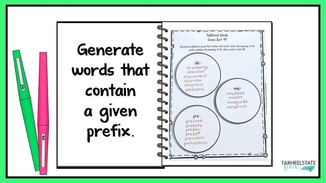 a word study small group activity for teaching prefixes and suffixes to students in the syllables and affixes stage