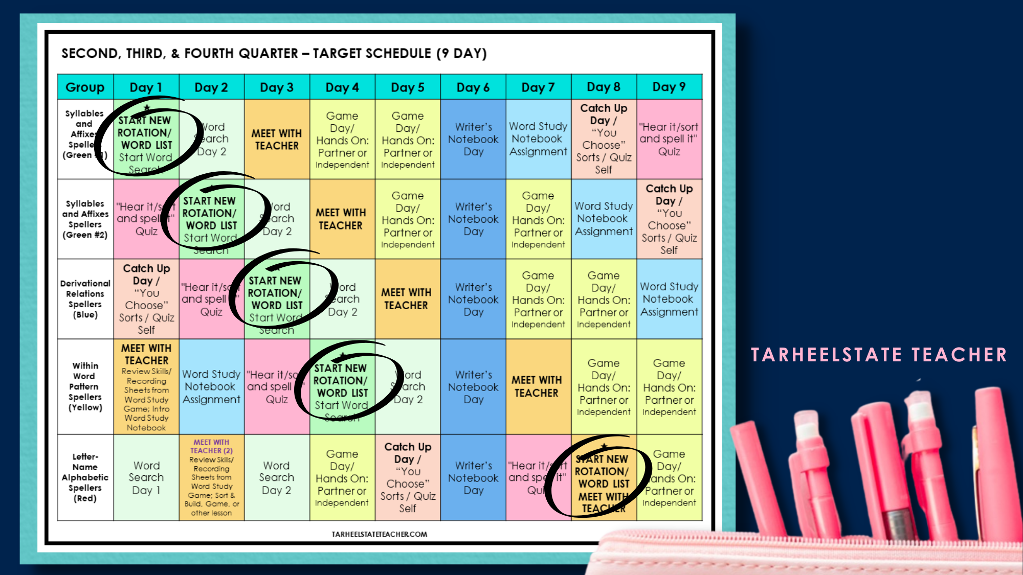 staggeredwordstudyschedulenavybackgroundpinkpens